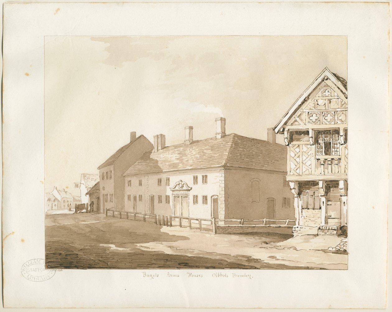 Abbots Bromley Almshouses: seepiapesupiirros tekijältä Thomas Peploe Wood