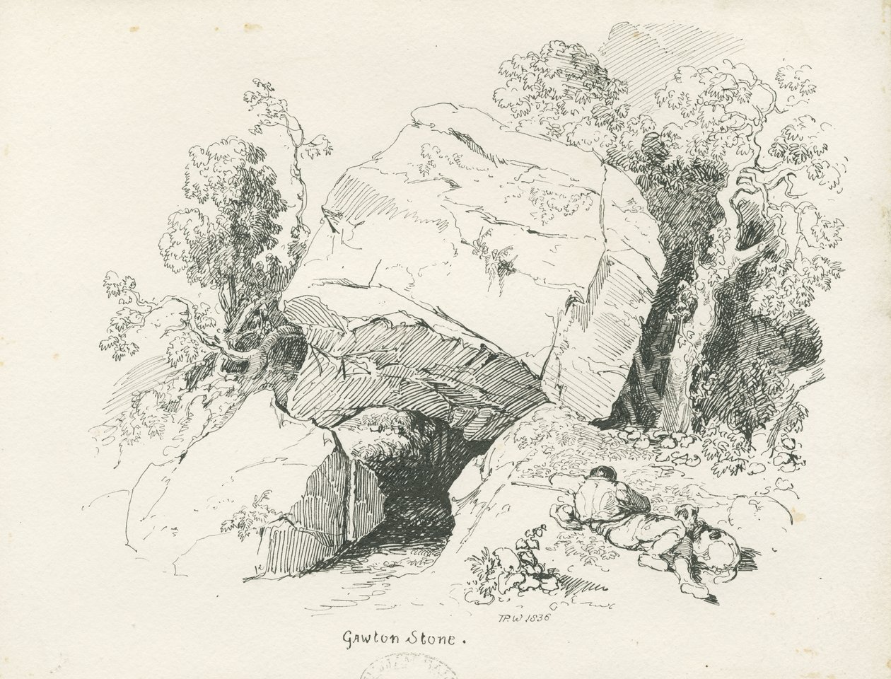 Biddulph - "Gawton Stone": kynä- ja mustepiirustus, 1836 tekijältä Thomas Peploe Wood