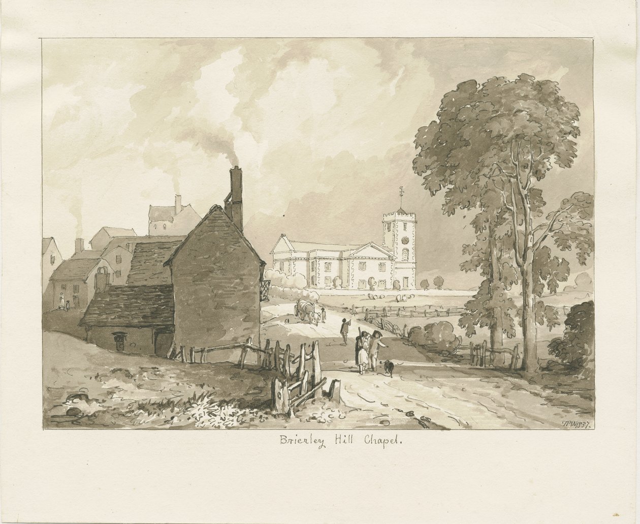 Brierley Hill Chapel: seepiapiirros, 1837 tekijältä Thomas Peploe Wood
