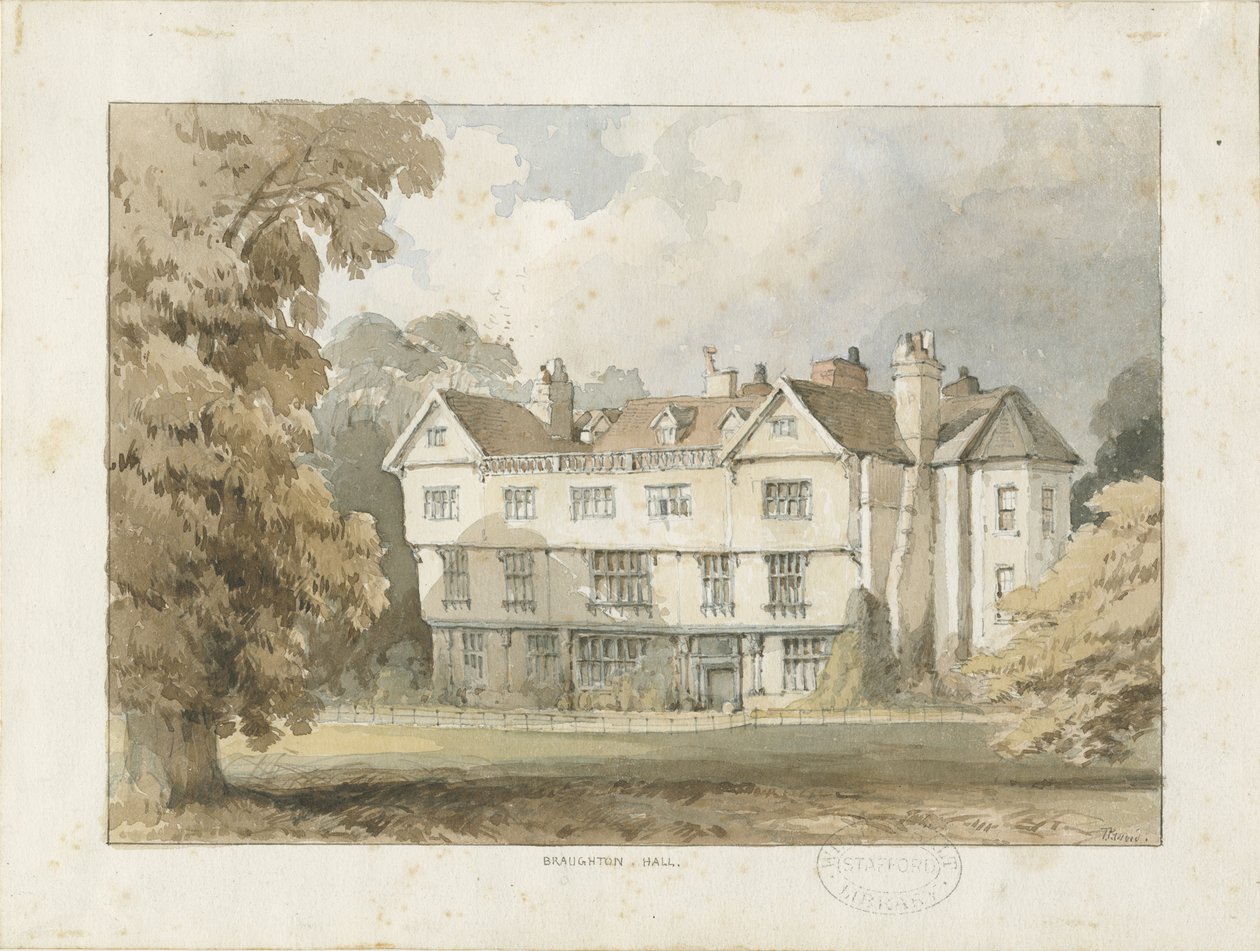 Broughton Hall: akvarellimaalaus, nd [?1838] (maalaus) tekijältä Thomas Peploe Wood