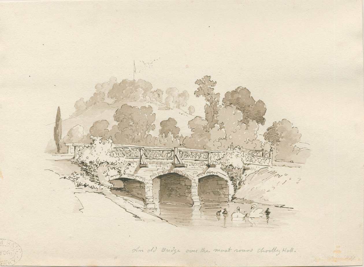 Chartley Hall: kynä- ja pesuluonnos, 1837 tekijältä Thomas Peploe Wood