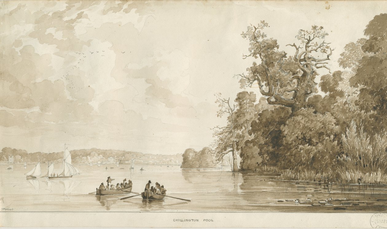 Chillington Park - Uima-allas: seepiapiirros, nd [1837-1838] tekijältä Thomas Peploe Wood
