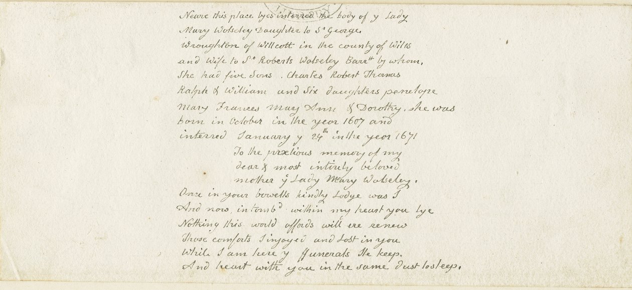 Colwich - Wolseley Monumentin kirjoitus: kynä, nd [1839] (Käsikirjoitus) tekijältä Thomas Peploe Wood