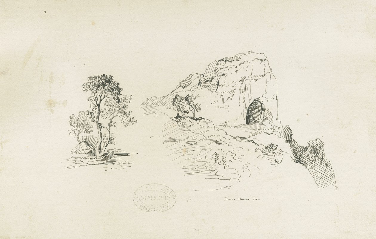 Dovedale - maisema: tussipiirustus, nd [1817-1845] (piirustus) (piirustus) tekijältä Thomas Peploe Wood