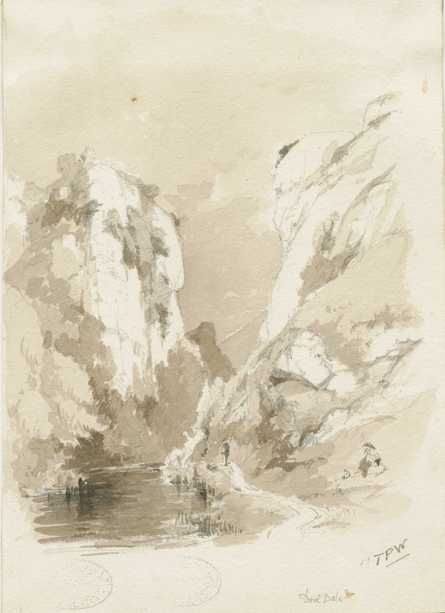 Dovedale - maisema: kynä- ja pesupiirustus, nd [1817-1845] (piirustus) tekijältä Thomas Peploe Wood