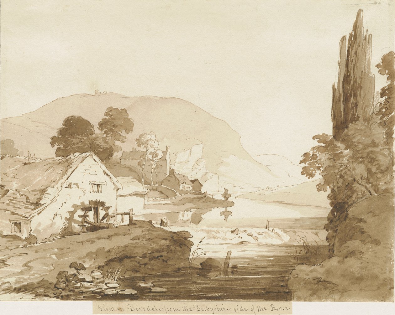Dovedale - maisema: seepiapesupiirros, nd [1817-1845] tekijältä Thomas Peploe Wood