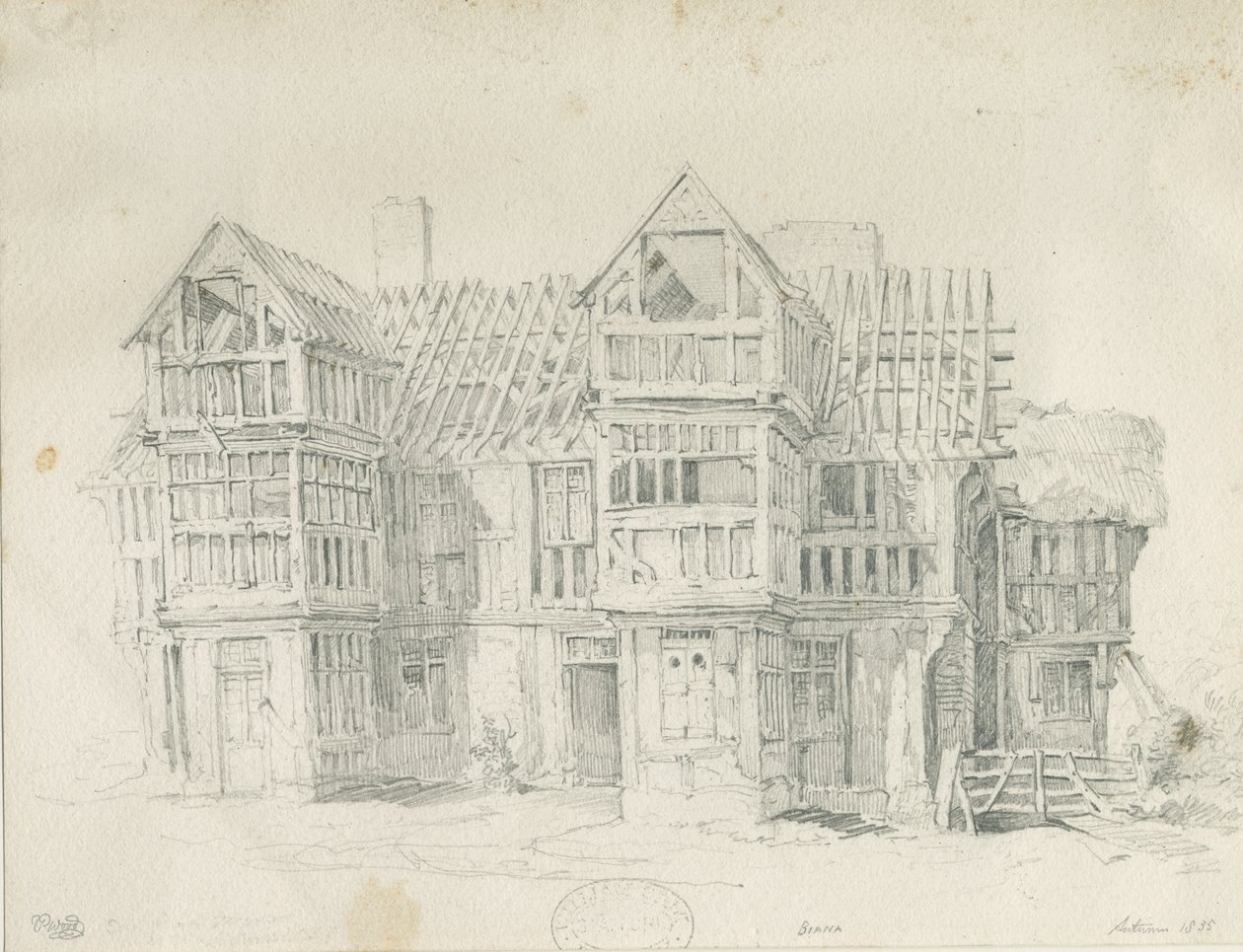 Eccleshall - Biana Hall: lyijykynäpiirros, 1835 tekijältä Thomas Peploe Wood