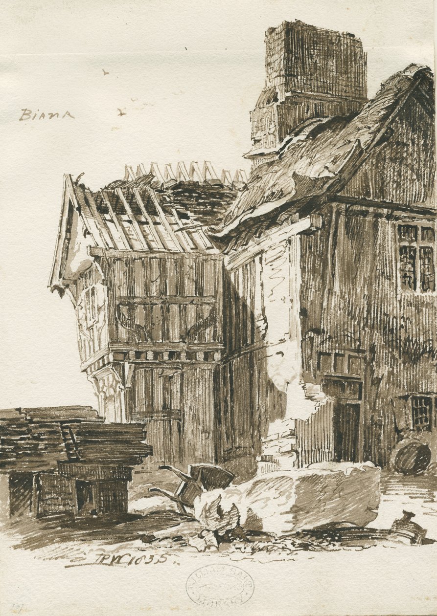 Eccleshall - Biana Hall: seepiakynäpiirros, 1835 tekijältä Thomas Peploe Wood