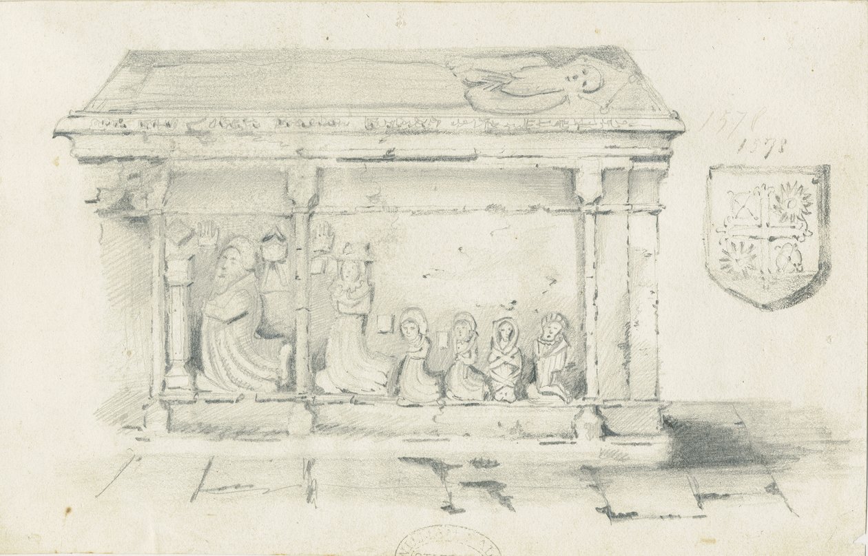 Eccleshall Church - Piispa Benthamin hauta: lyijykynäpiirros, nd [1817-1845] tekijältä Thomas Peploe Wood