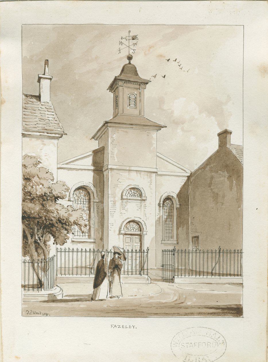 Fazeley Chapel: kynä- ja pesupiirustus tekijältä Thomas Peploe Wood