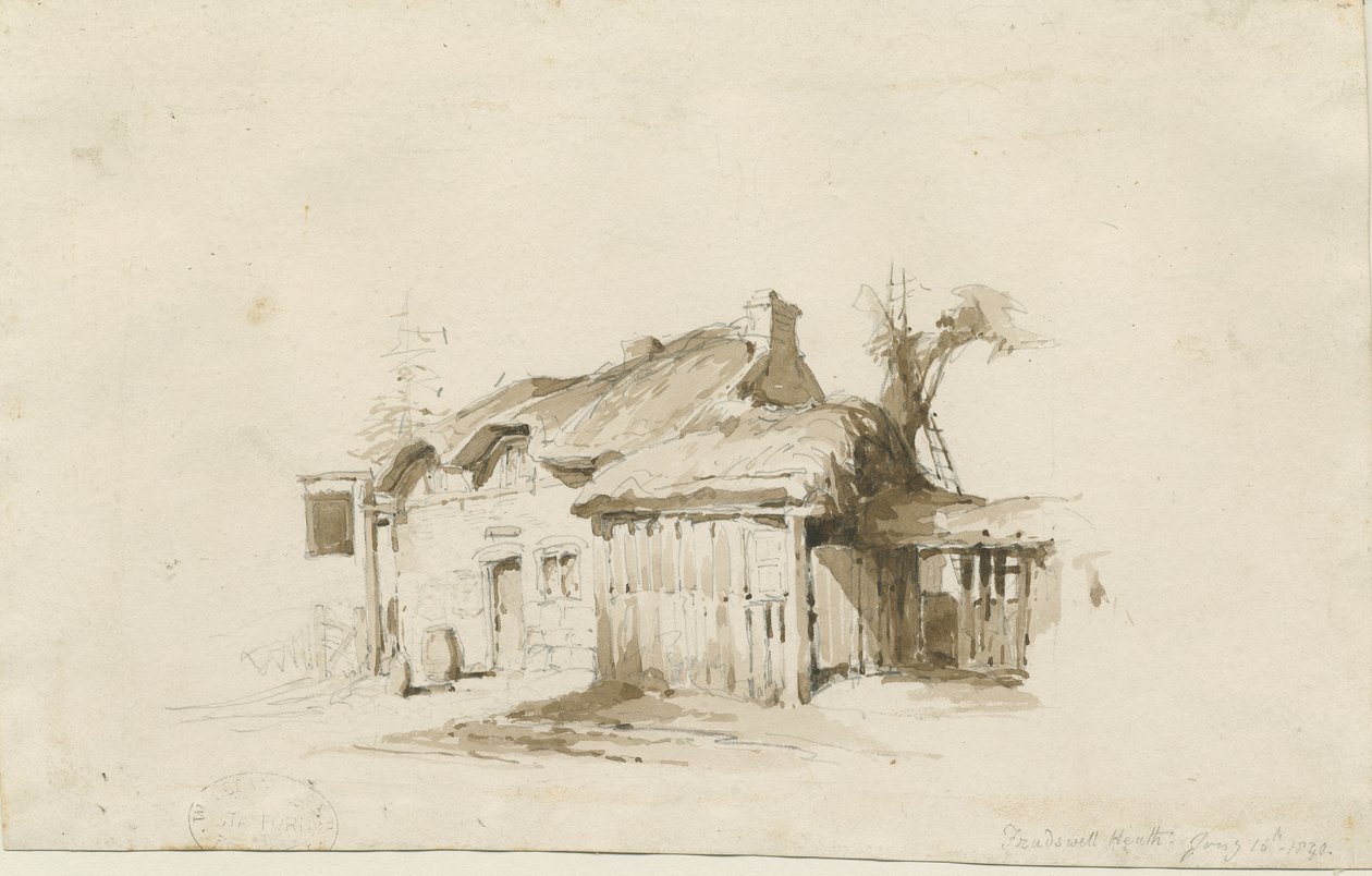 Fradswell - Cottage on Heath: lyijykynä- ja pesupiirustus tekijältä Thomas Peploe Wood