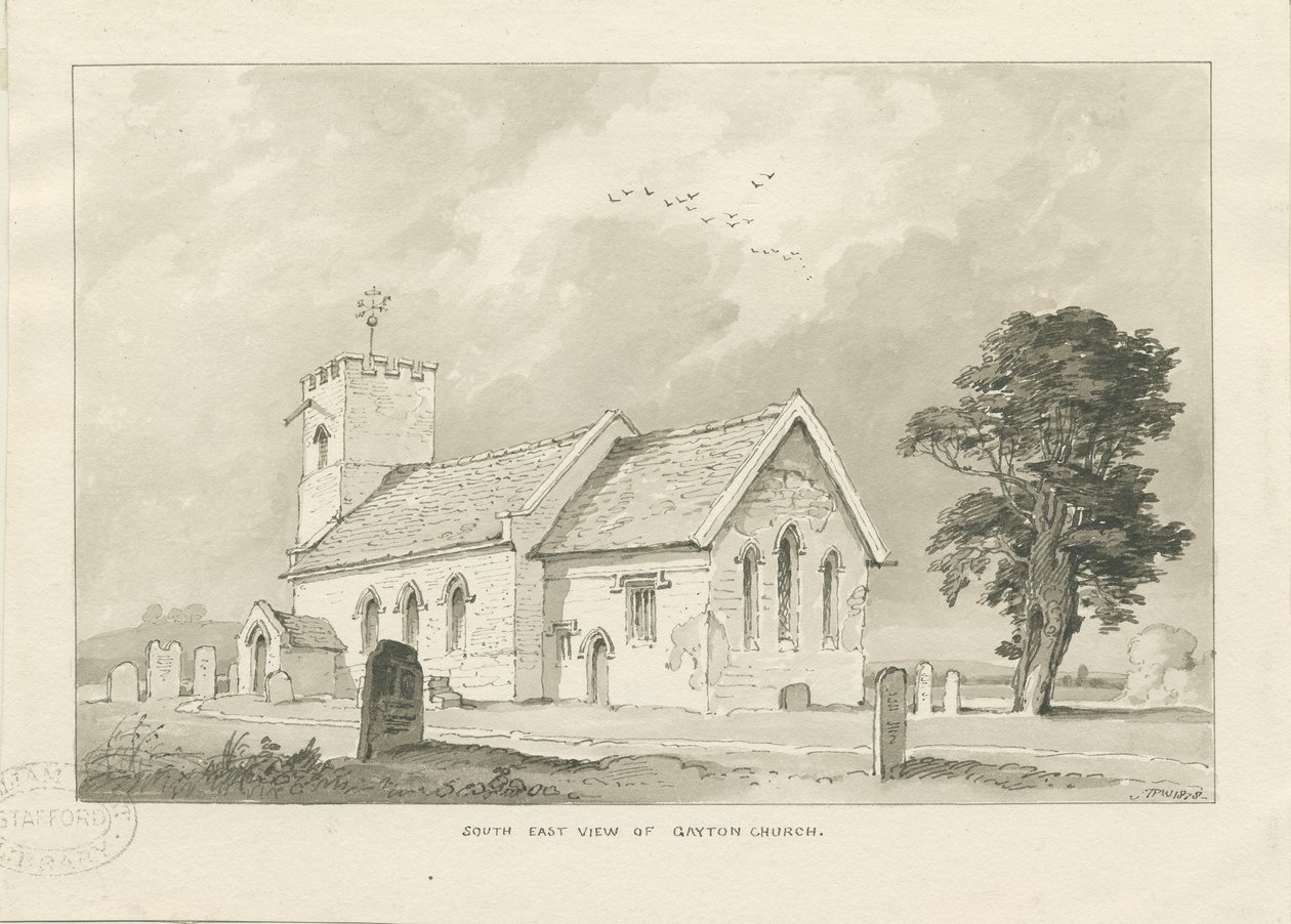 Gayton Church: seepiapiirustus tekijältä Thomas Peploe Wood