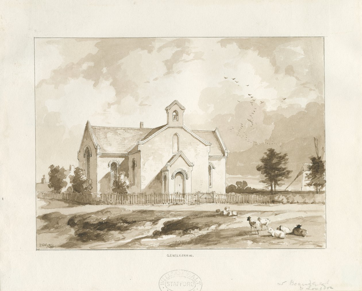 Gentleshaw Church: seepiapiirustus tekijältä Thomas Peploe Wood