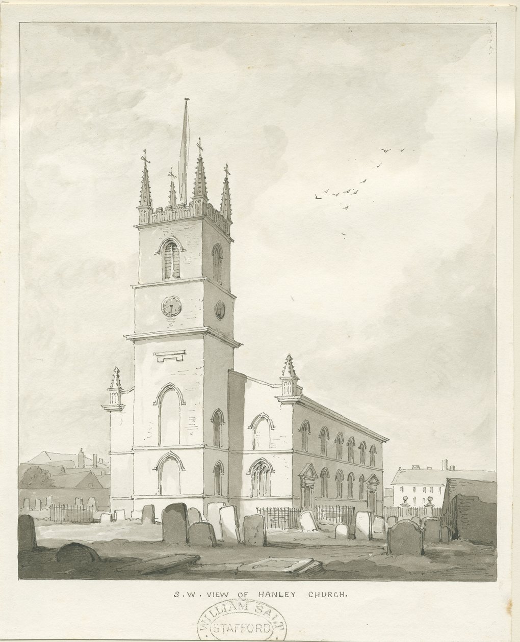 Hanley Church: seepiapiirustus, nd [?1838] (piirustus) tekijältä Thomas Peploe Wood
