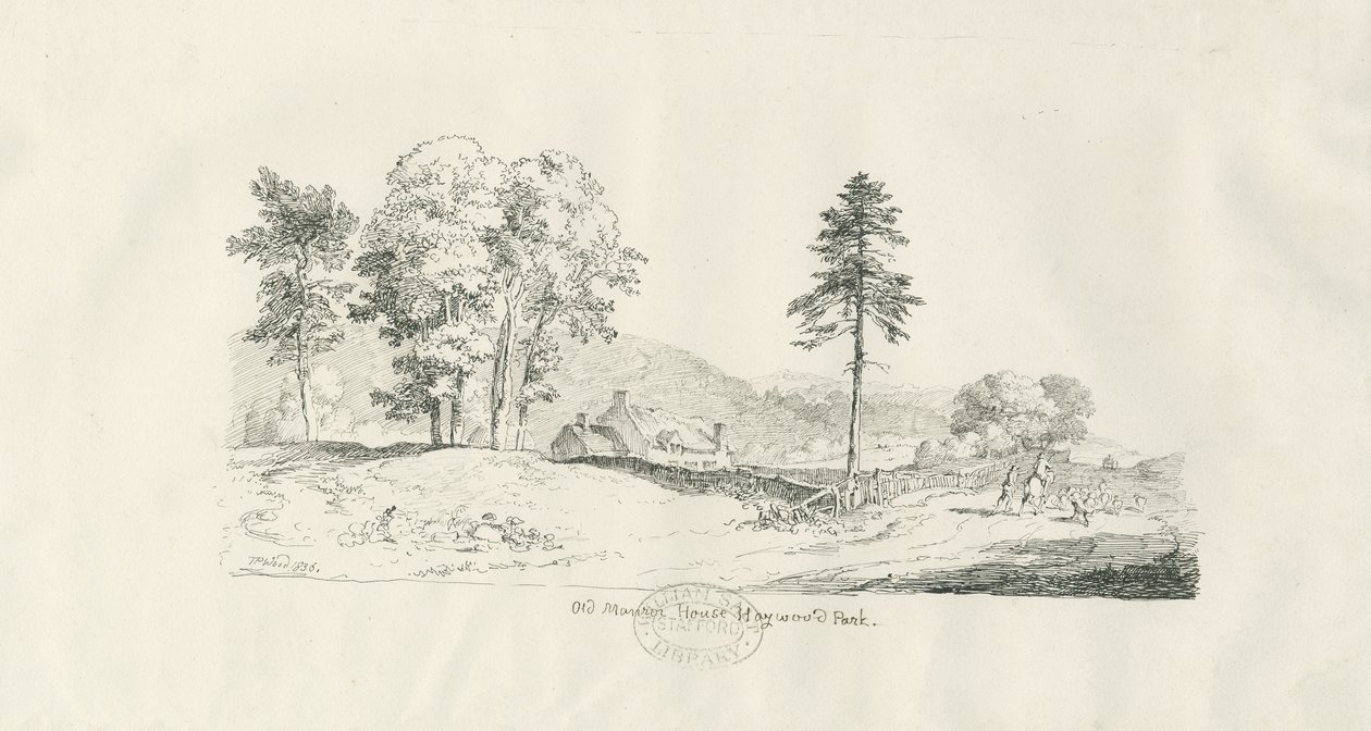 Haywood Park - Old Manor House: kynä- ja mustepiirustus tekijältä Thomas Peploe Wood