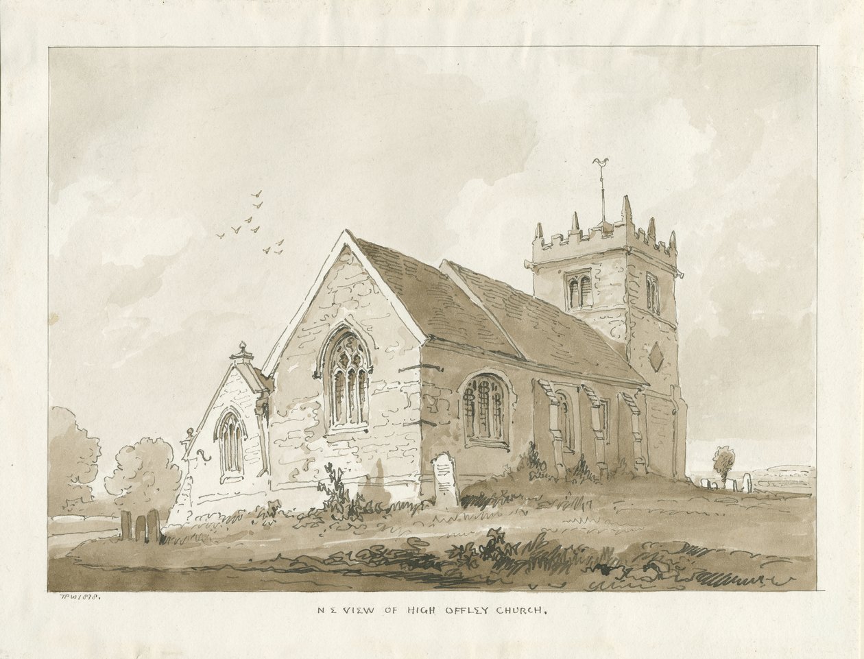 High Offley Church: seepiapiirros tekijältä Thomas Peploe Wood