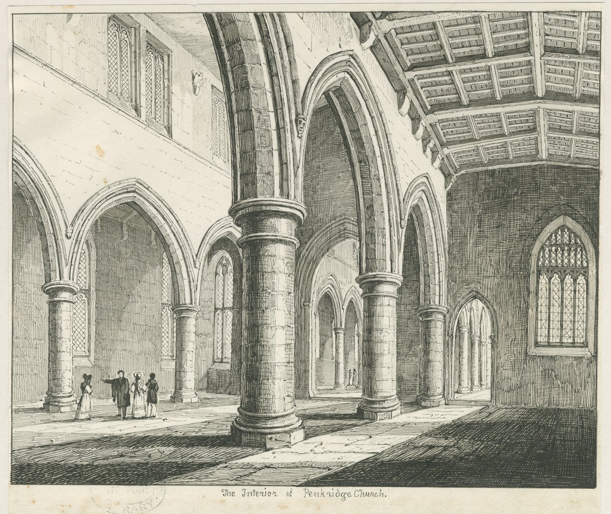 Penkridge Churchin sisustus: kynä- ja mustepiirustus, nd [?1837] (piirustus) tekijältä Thomas Peploe Wood