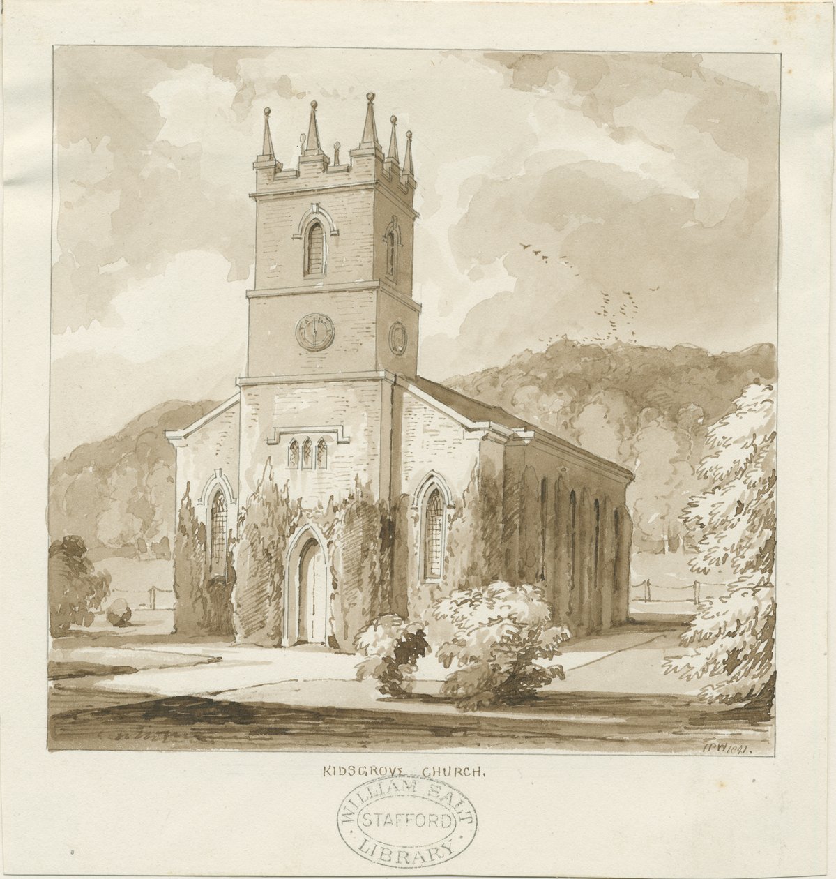 Kidsgrove Church: seepiapiirustus tekijältä Thomas Peploe Wood