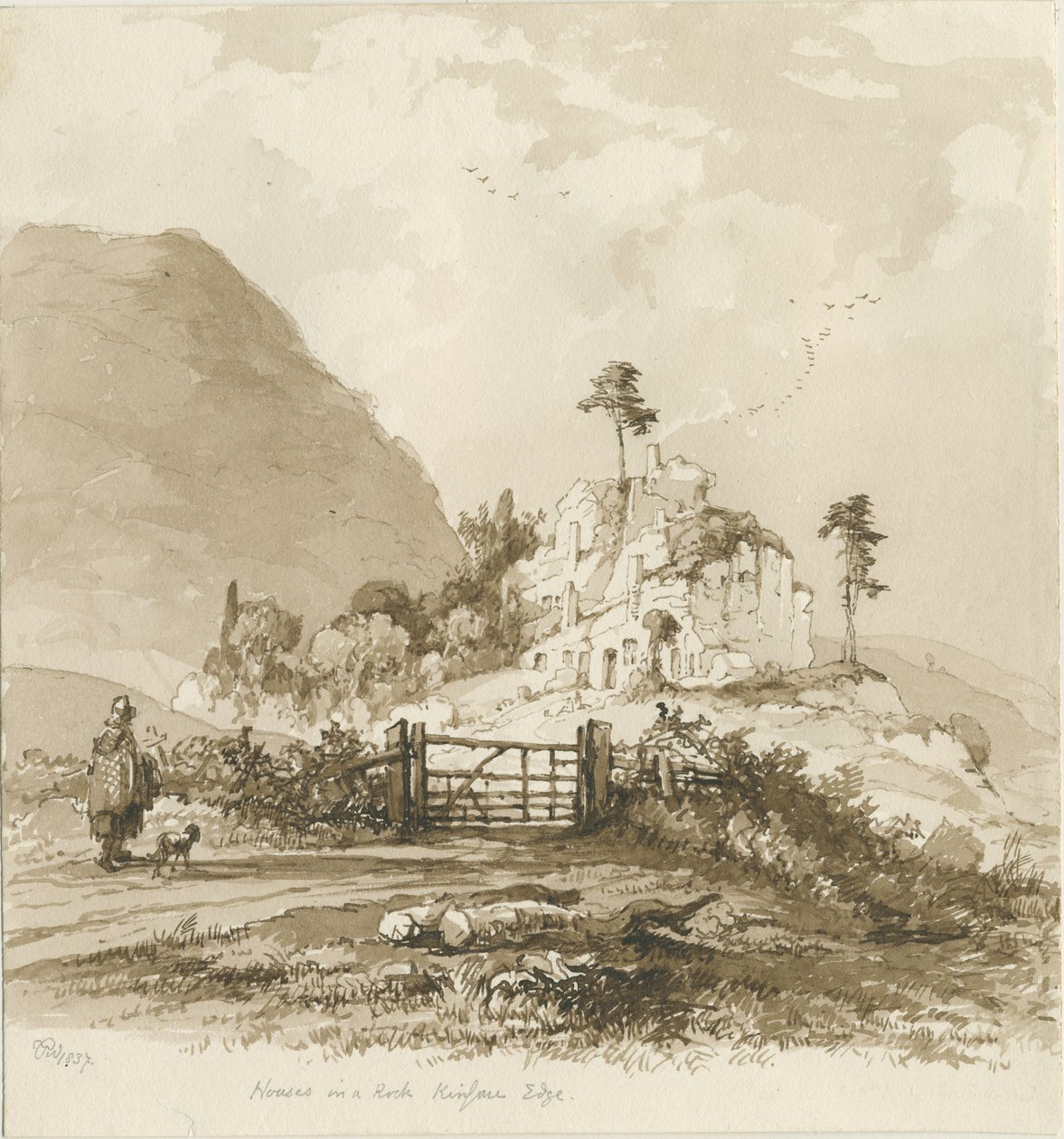 Kinver Edge: seepiapiirustus, 1837 tekijältä Thomas Peploe Wood