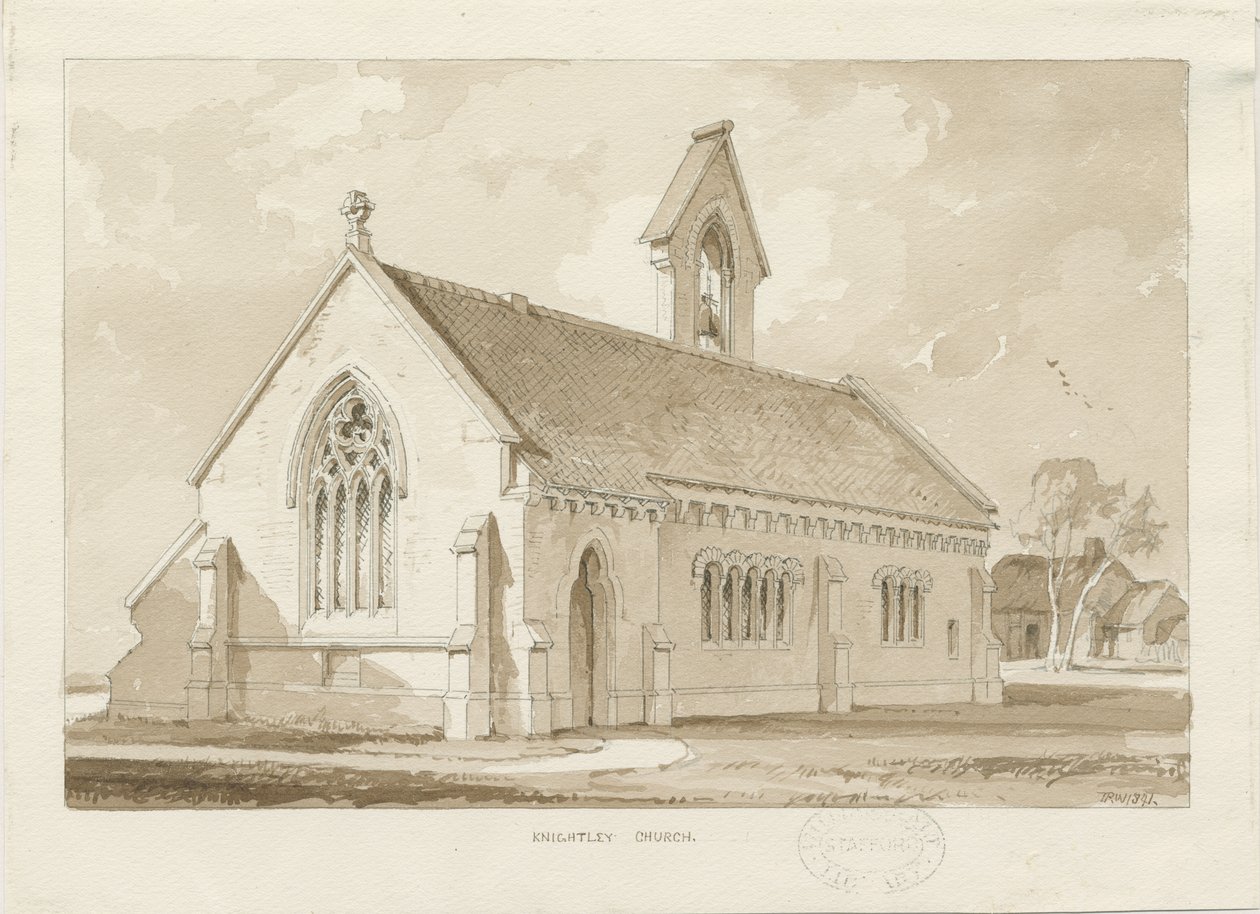 Knightley Chapel: seepiapesupiirustus, 1841 tekijältä Thomas Peploe Wood