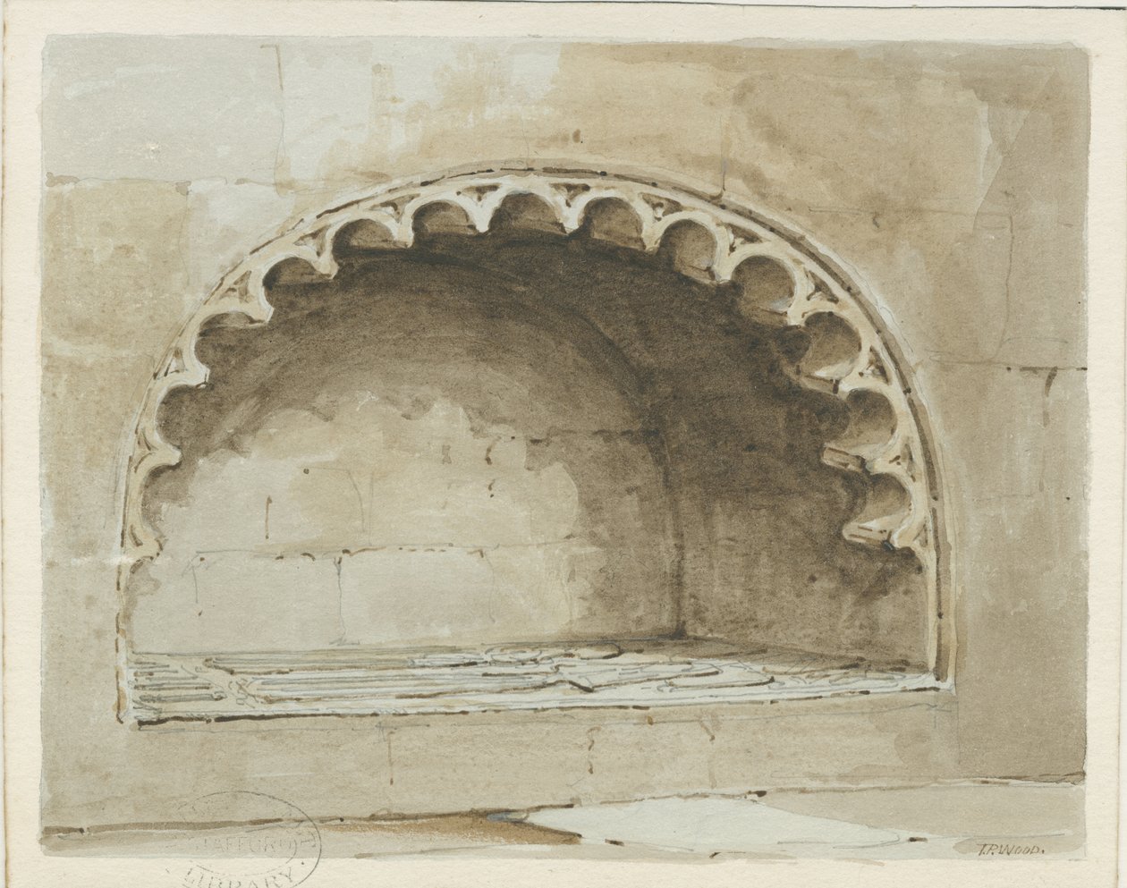 Penkridge Church - Monument in South Wall: akvarellimaalaus, nd [1817-1845] (maalaus) tekijältä Thomas Peploe Wood