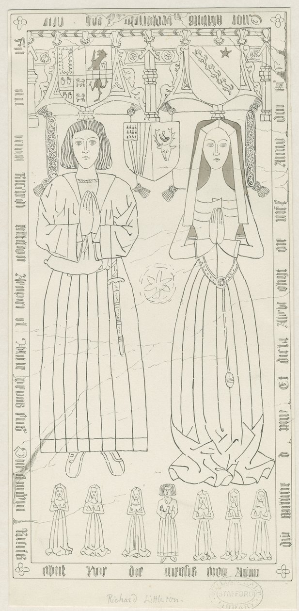 Penkridge Church - Richard Littletonin hauta: kynä- ja mustepiirustus, nd [1842-1845] (piirustus) tekijältä Thomas Peploe Wood