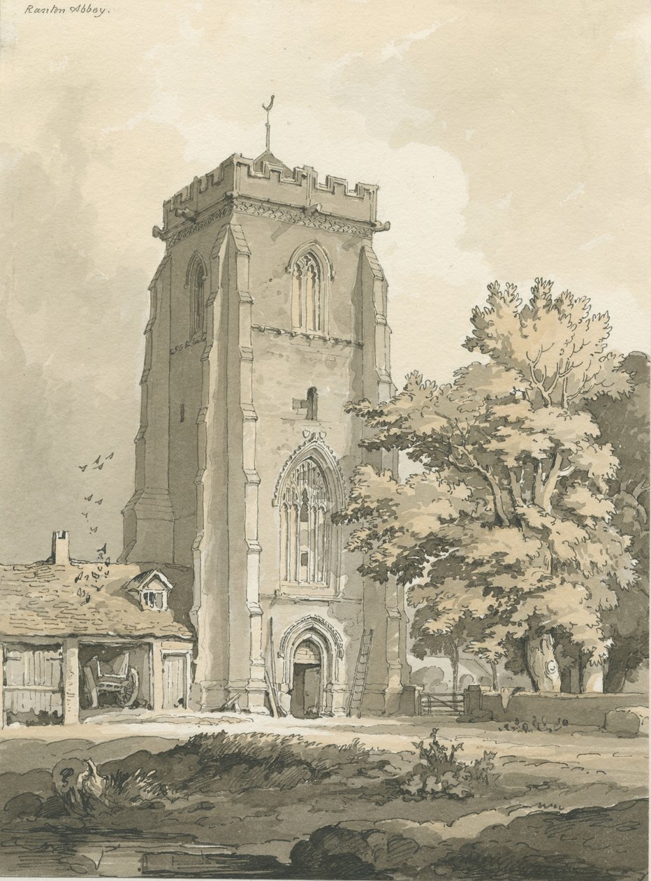 Ranton Abbey [Priory]: kynä- ja pesupiirustus, nd [?1838] (piirustus) tekijältä Thomas Peploe Wood