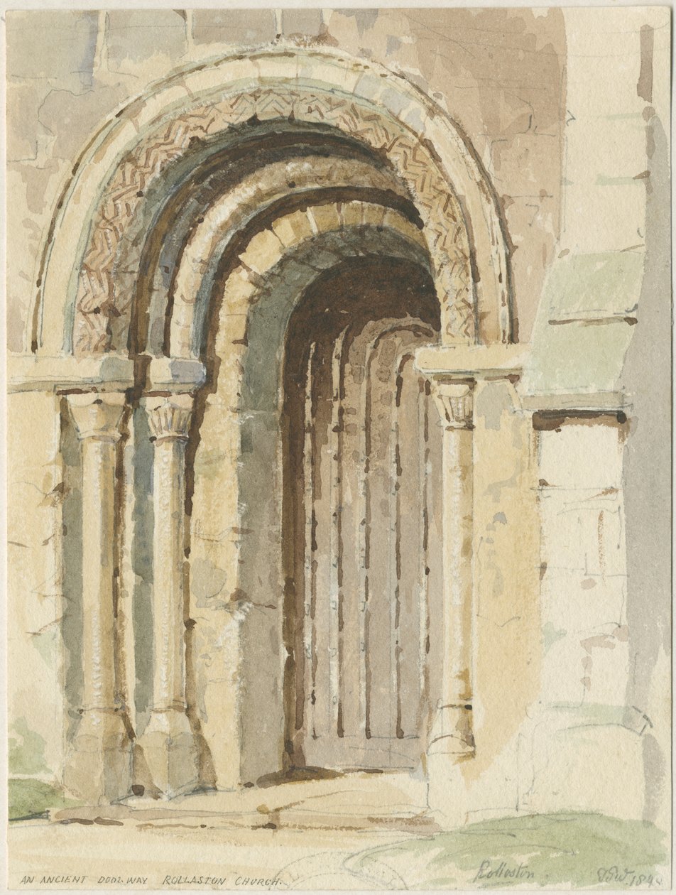 Rollestonin kirkko: akvarellimaalaus, 184[4] tekijältä Thomas Peploe Wood