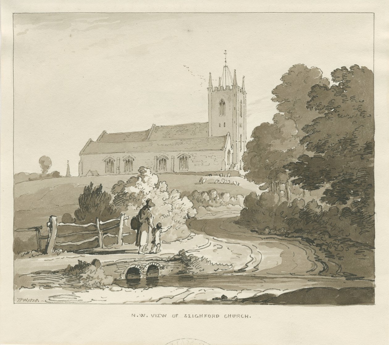 Seighford Church: seepiapesupiirros tekijältä Thomas Peploe Wood