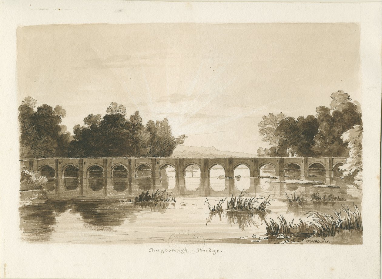 Shugborough Bridge: seepiapiirros tekijältä Thomas Peploe Wood