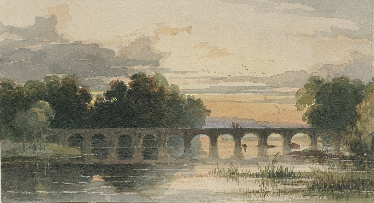 Shugborough Bridge: akvarellimaalaus, nd [1800-luku] tekijältä Thomas Peploe Wood