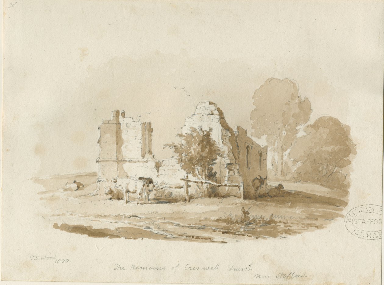 Stafford - Creswell Chapel: seepiapiirros (vinjetoitu) tekijältä Thomas Peploe Wood