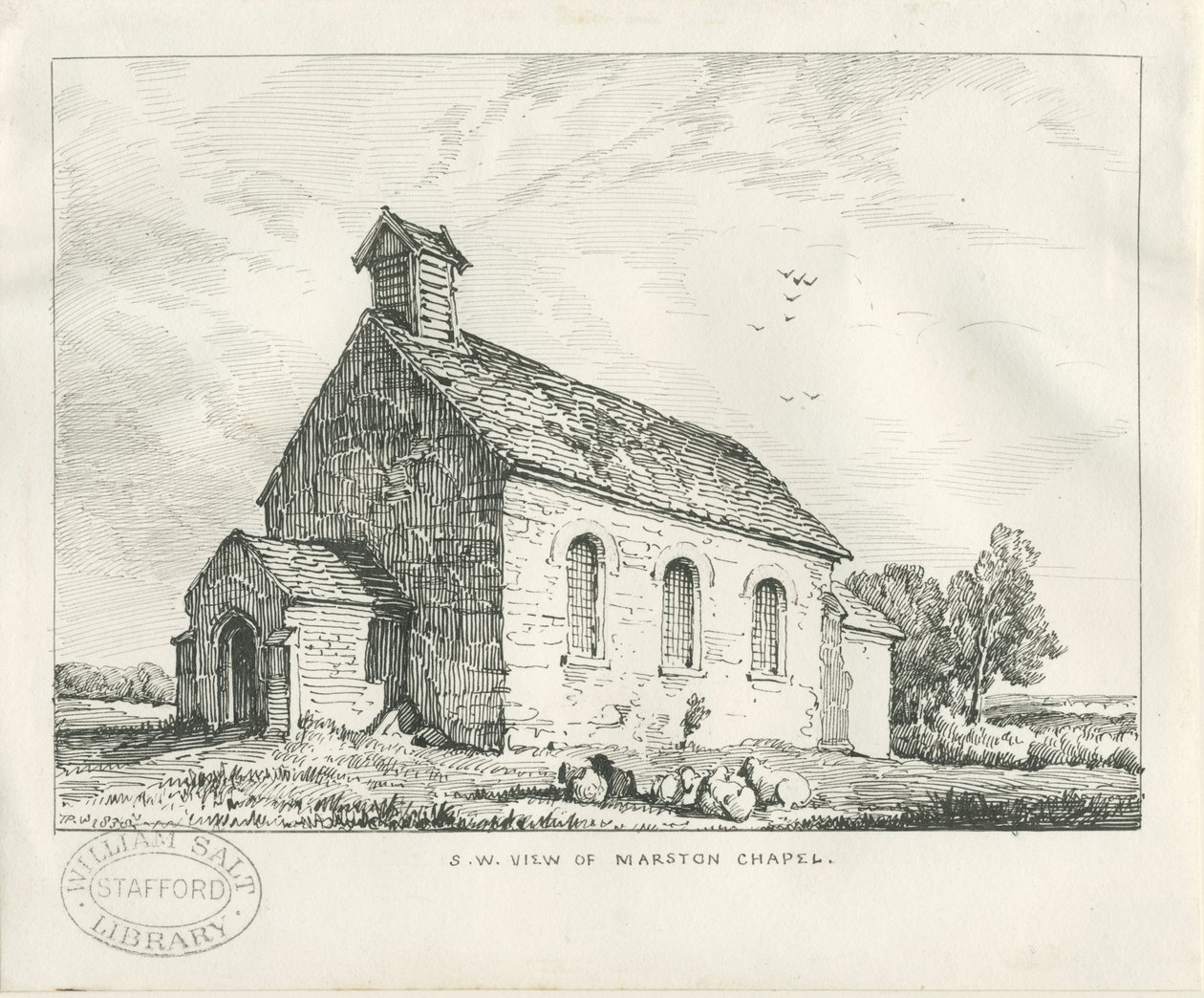 Stafford - Marston Chapel: kynä- ja mustepiirustus tekijältä Thomas Peploe Wood