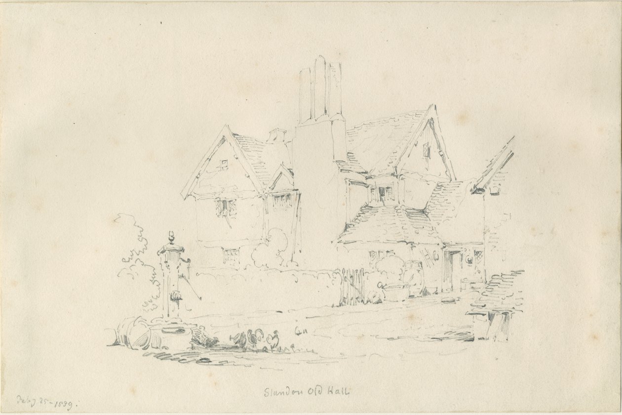 Standon Hall: lyijykynäpiirros, 25. helmikuuta 1839 tekijältä Thomas Peploe Wood