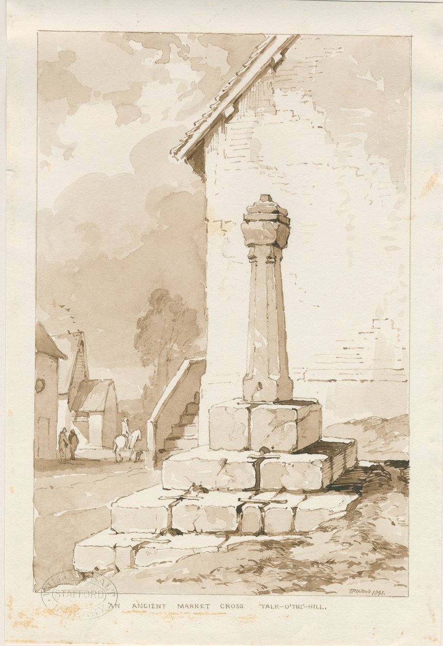 Talke - Ancient Market Cross: seepiapiirustus tekijältä Thomas Peploe Wood