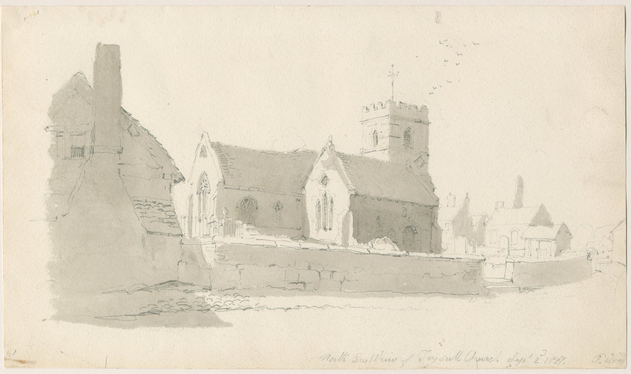 Trysullin kirkko: lyijykynäpiirros, 2.9.1837 (piirustus) tekijältä Thomas Peploe Wood