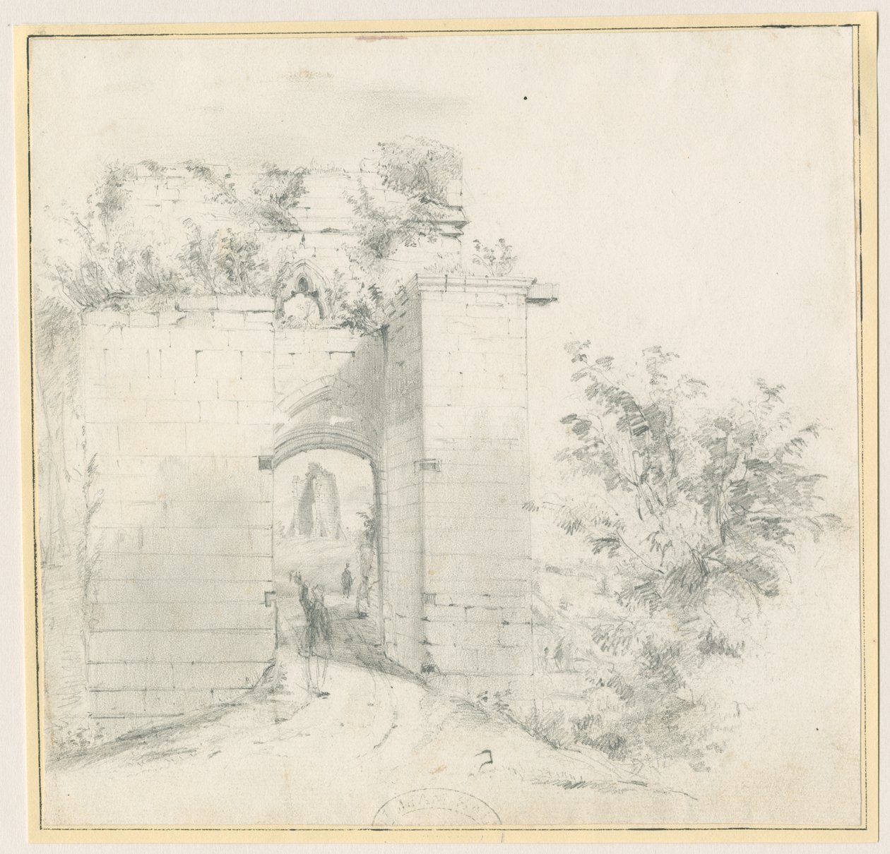 Tutbury Castle - Sisäänkäynti: lyijykynäpiirros, nd [?1800-luvulla] (piirustus) tekijältä Thomas Peploe Wood