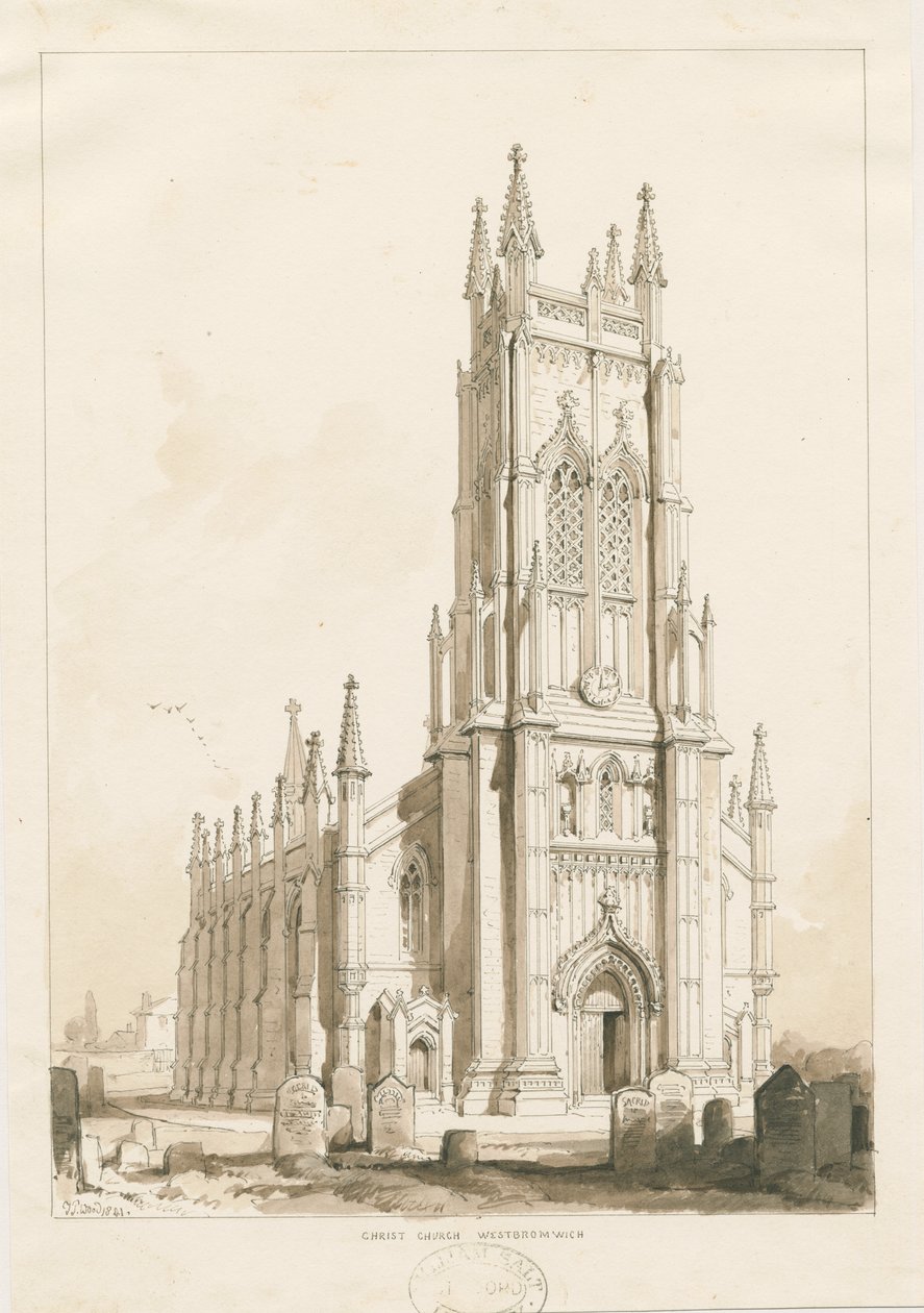West Bromwich Church - "Christ Church": seepiapiirros tekijältä Thomas Peploe Wood