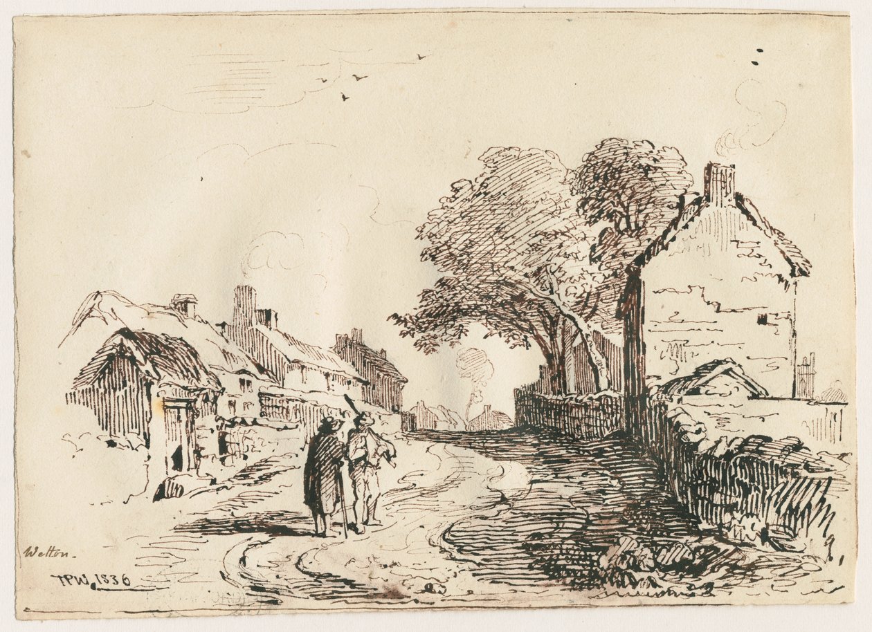 Wetton - Village Street: kynä- ja mustepiirustus, 1836 tekijältä Thomas Peploe Wood