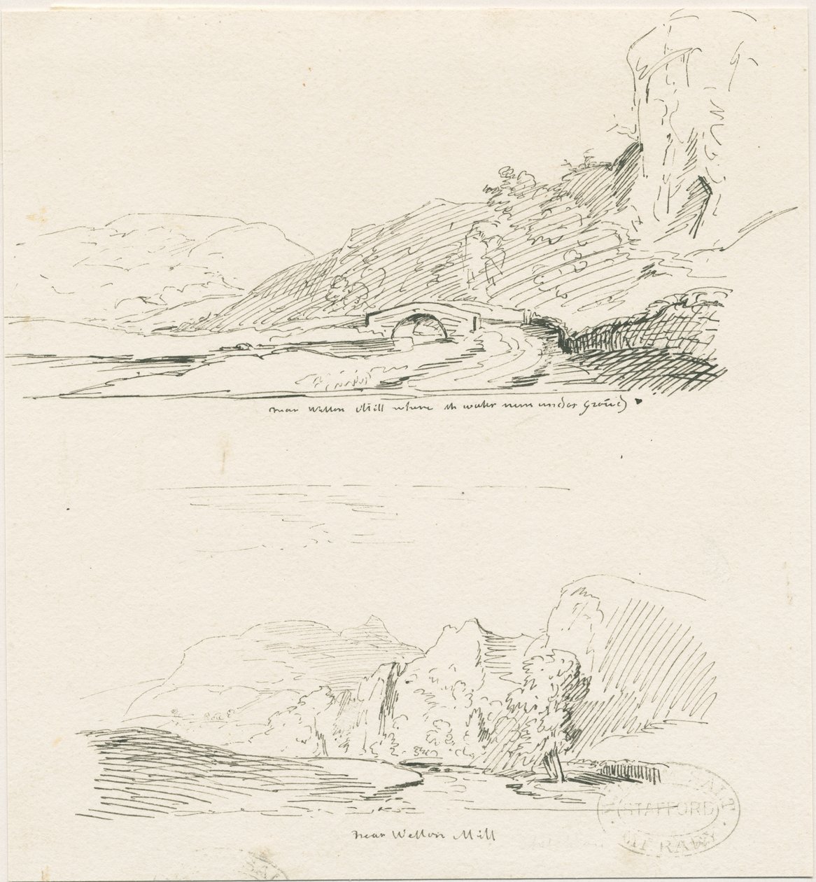 Wetton Mill: kynä- ja mustepiirustus, nd [1817-1845] tekijältä Thomas Peploe Wood