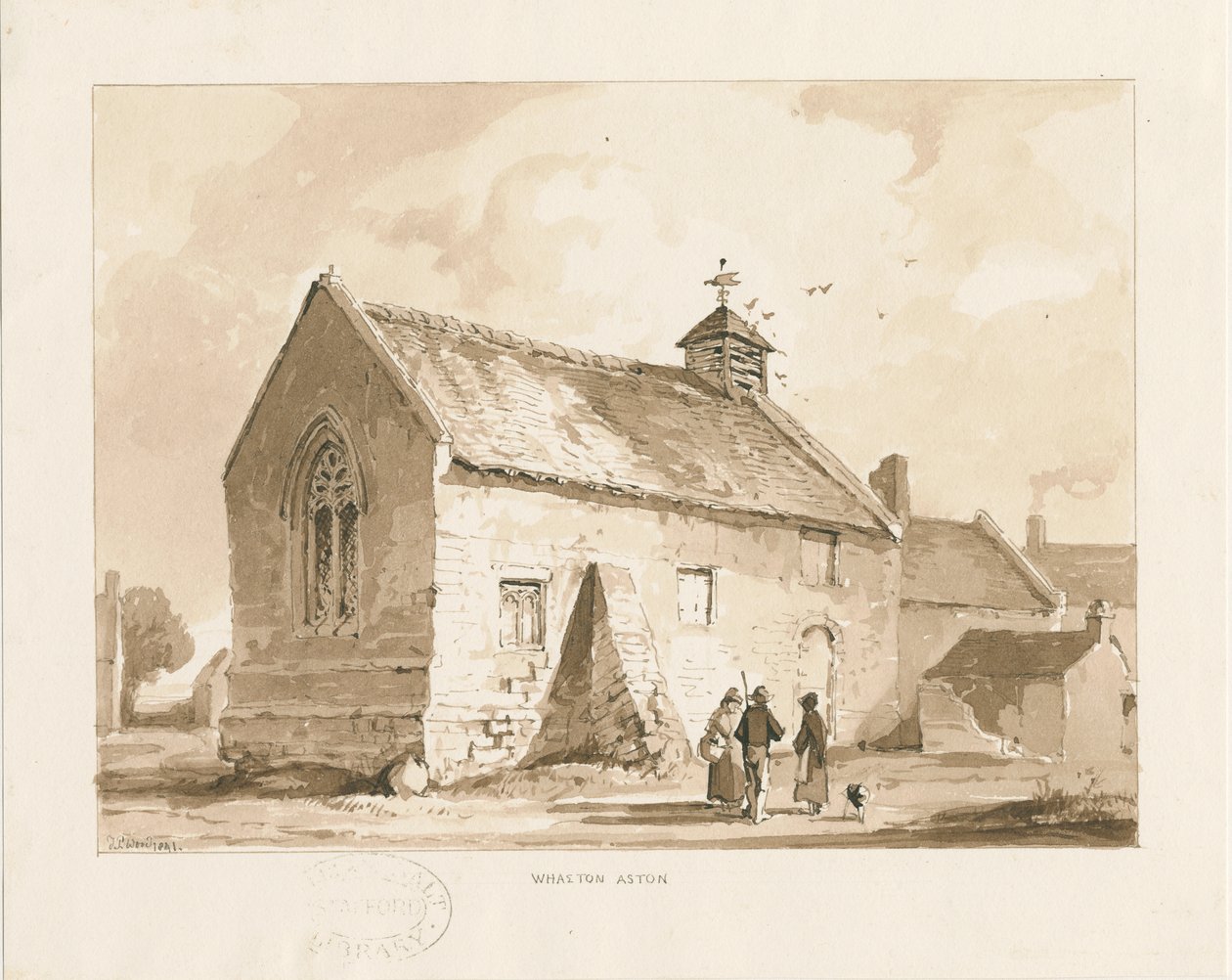 Wheaton Aston Chapel: seepiapesupiirustus, 1841 tekijältä Thomas Peploe Wood