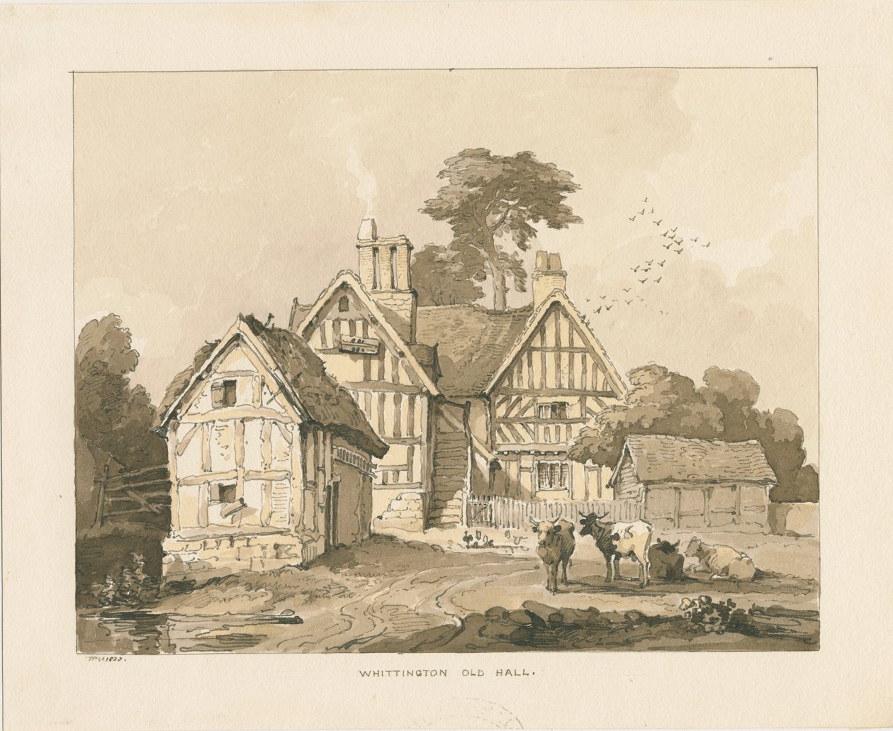 Whittington Hall: kynä- ja pesupiirustus tekijältä Thomas Peploe Wood