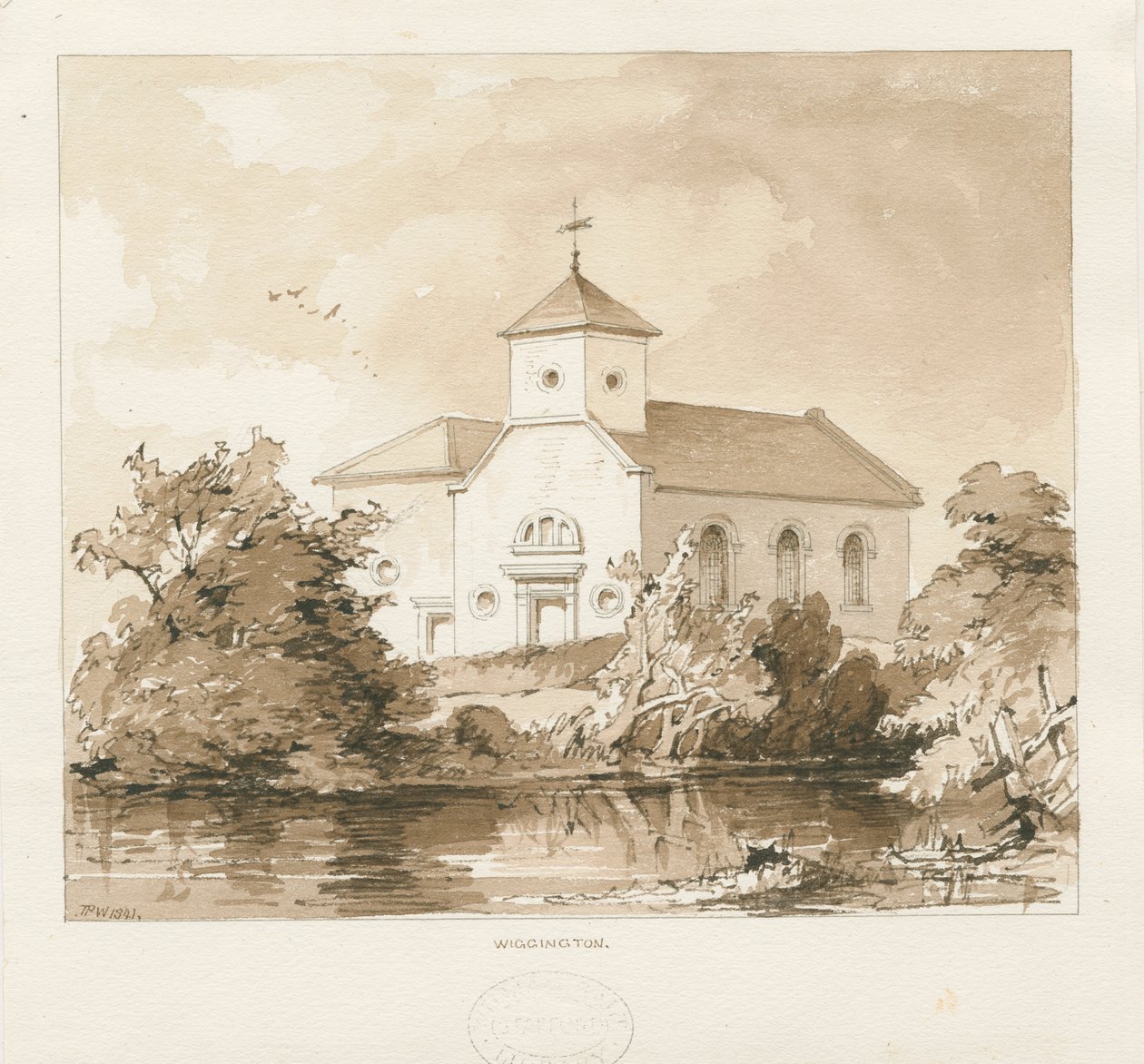 Wigginton Church: seepiapesupiirustus, 1841 tekijältä Thomas Peploe Wood
