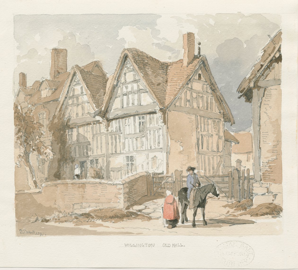 Wigginton Old Hall: akvarellimaalaus, 1841 tekijältä Thomas Peploe Wood