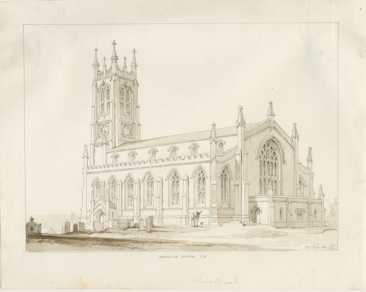 Wordsley Church: seepiapiirustus tekijältä Thomas Peploe Wood