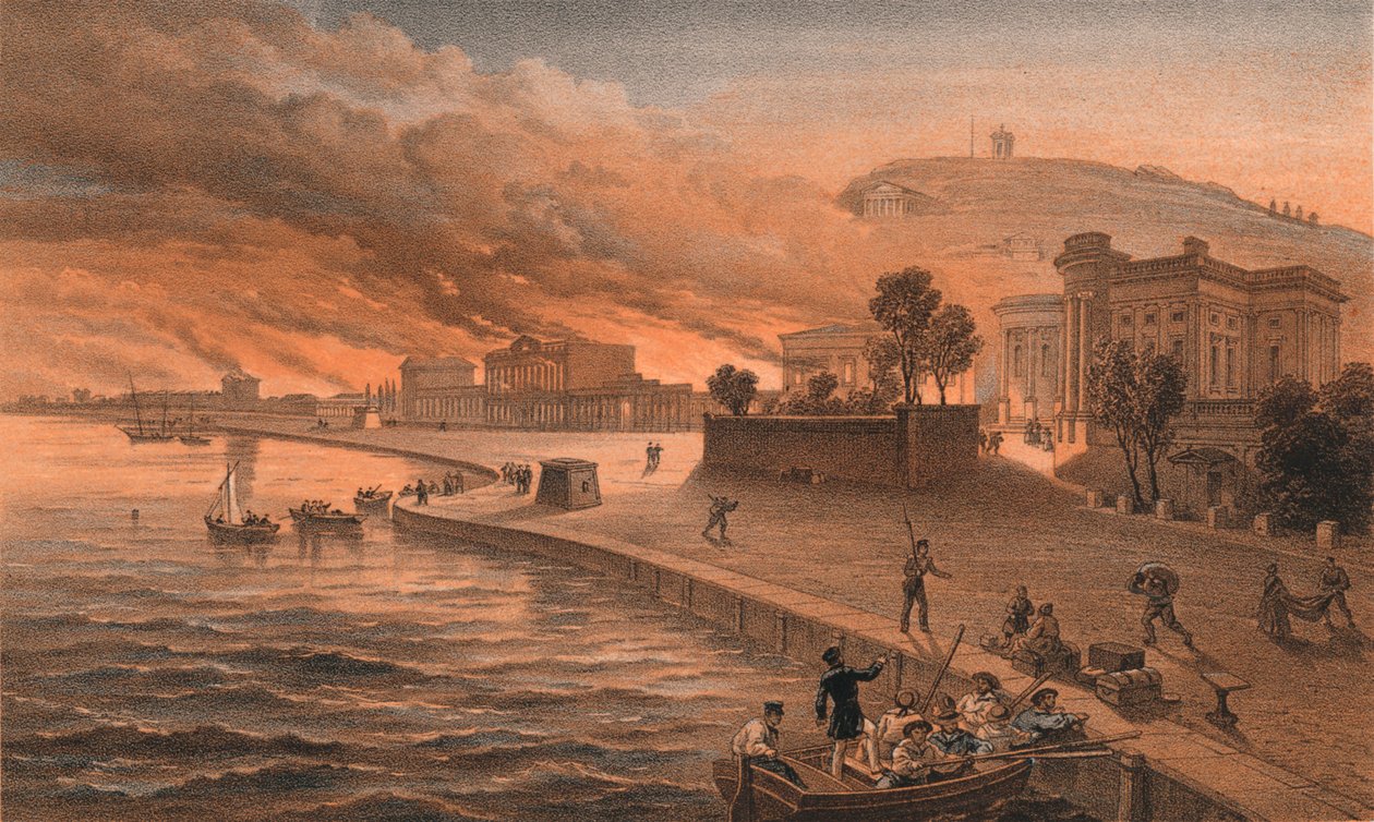 Hallitusrakennusten polttaminen Kertchissä, 9. kesäkuuta 1855, 1856 tekijältä Thomas Picken