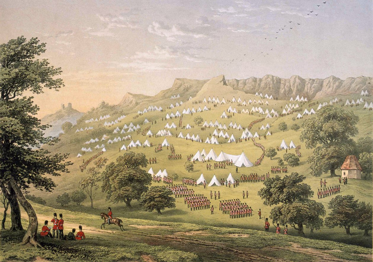 Muukalaislegioonan leiri lähellä Hytheä, Kent 1855 (litografia, väri) tekijältä Thomas Picken