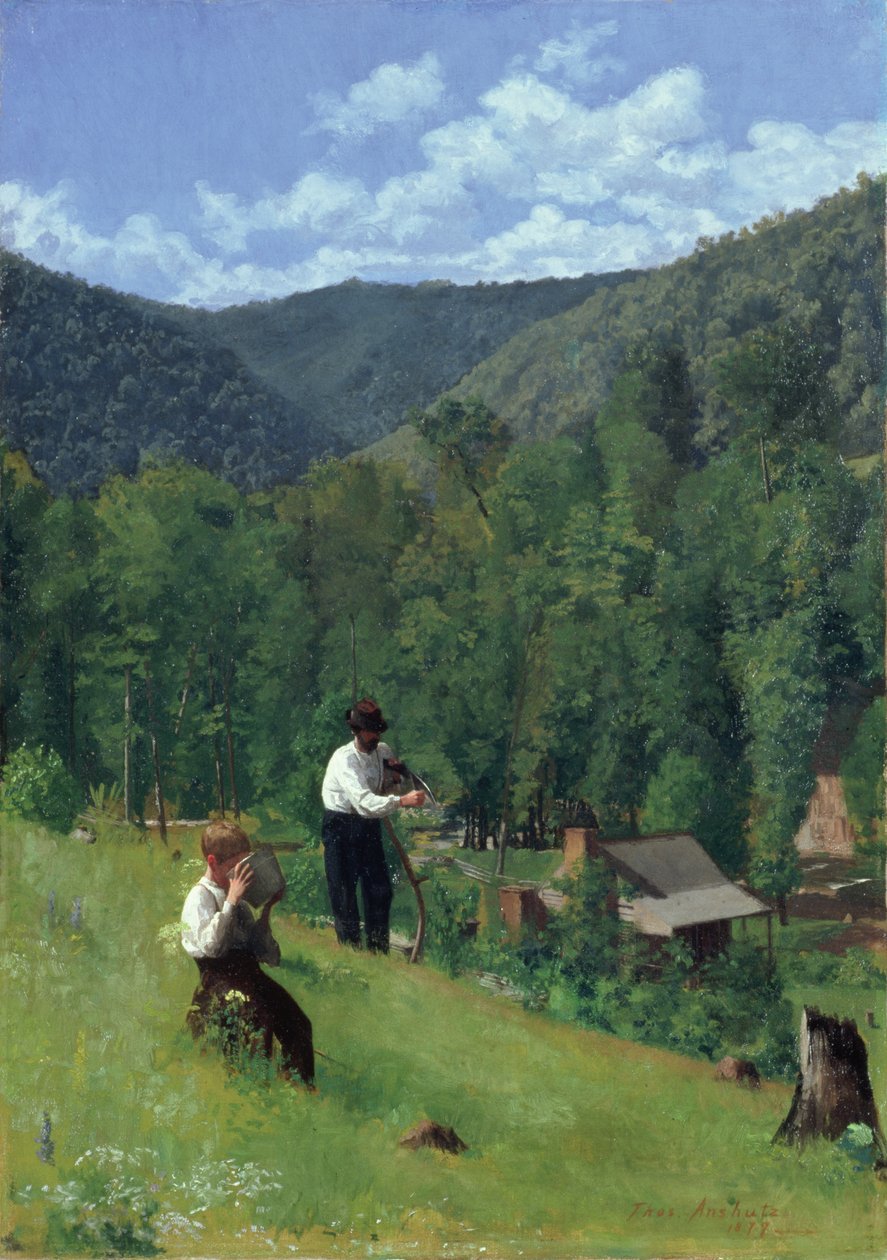 Maanviljelijä ja hänen poikansa sadonkorjuussa, 1879 tekijältä Thomas Pollock Anschutz