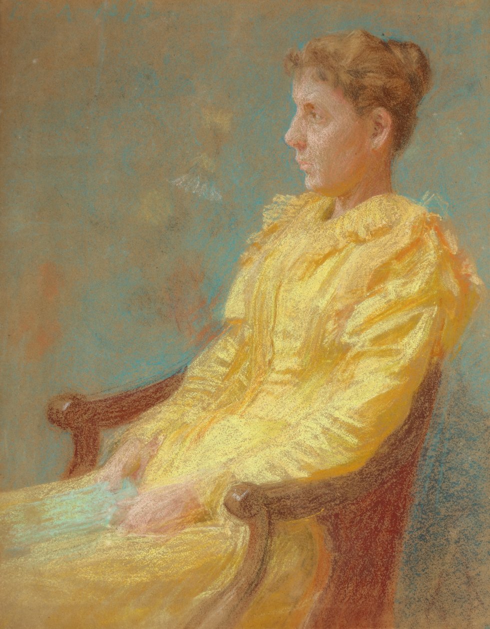 Taiteilijan vaimon muotokuva 1893 (pastelli paperille) tekijältä Thomas Pollock Anshutz