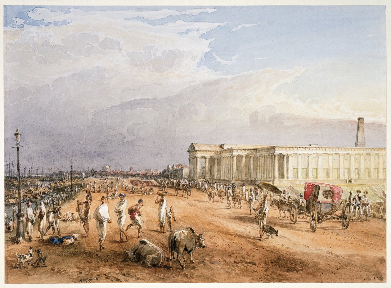 Uusi Minttu on the Strand, etelästä, lähetykset sen jälkeen, kirjoitettu albumin sivulle: "Calcutta and New Mint Calcutta" tekijältä Thomas Prinsep